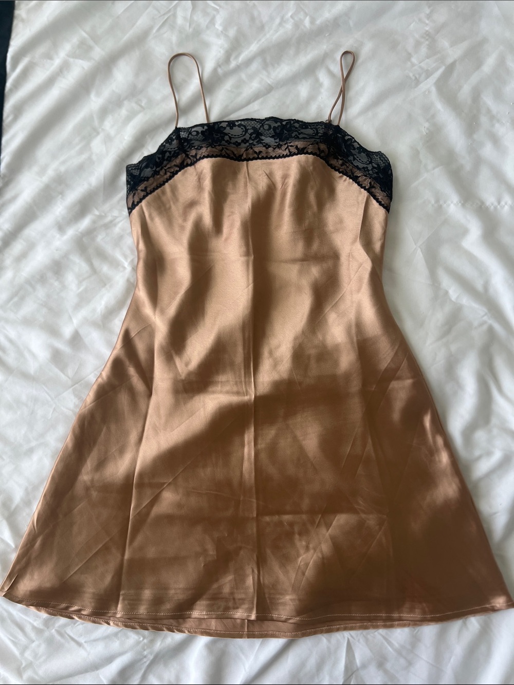 Abercrombie & Fitch Bronze Satin Chemise with Black Lace